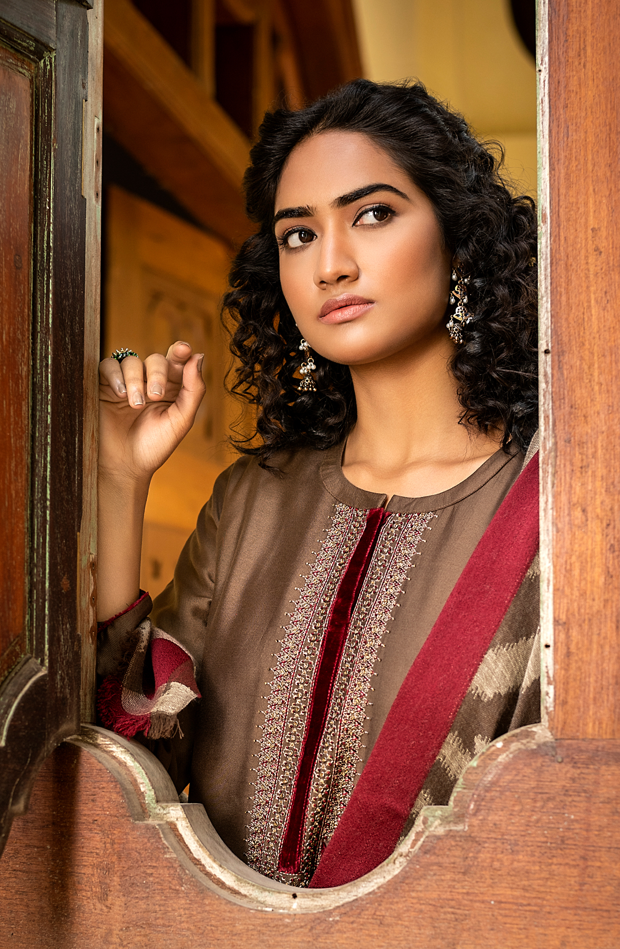 Chocolate Brown Pure Pashmina Unstitched Salwar Suit with Dupatta - ZEM1520