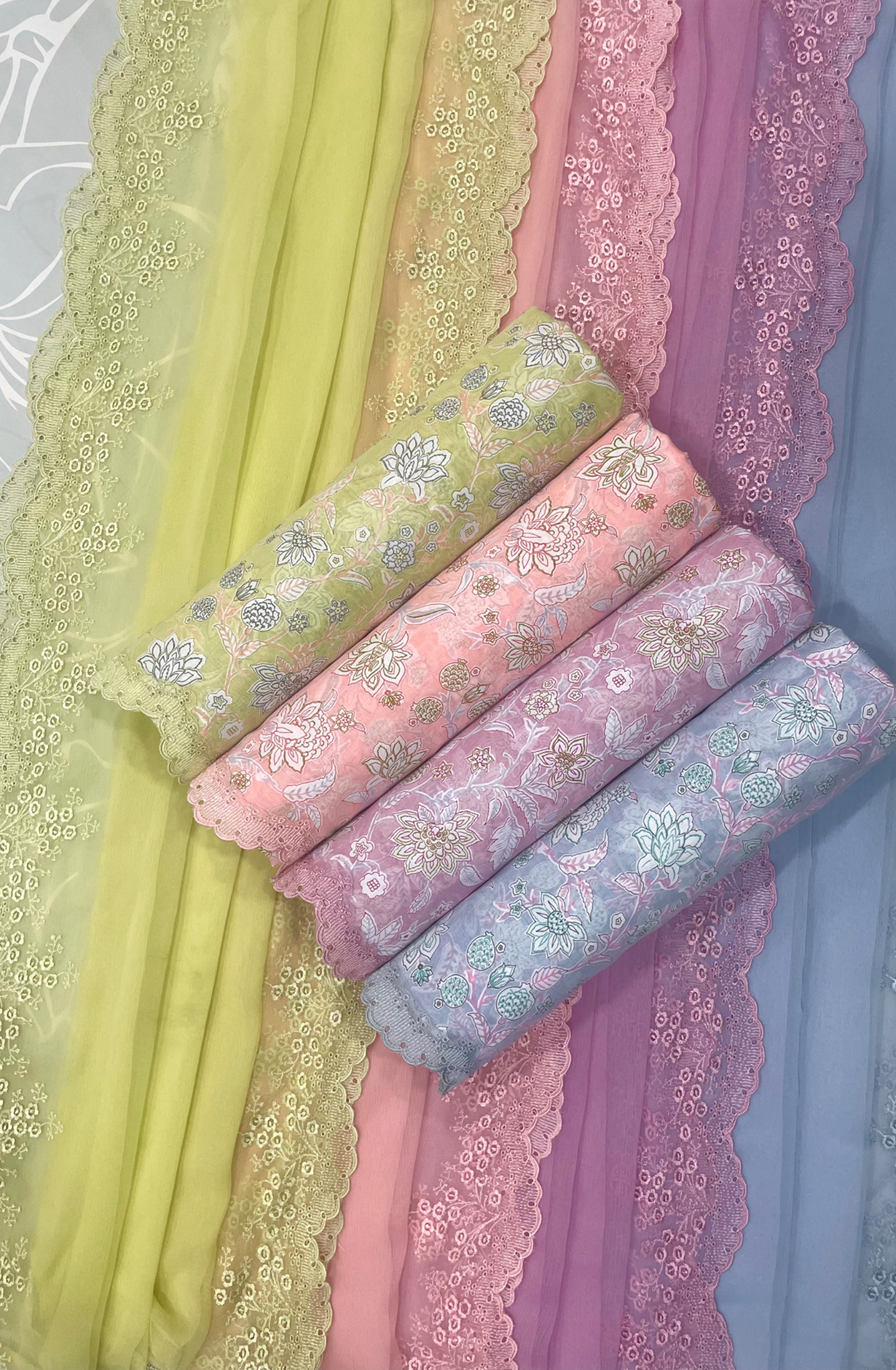 Cotton Suit set with Embroidery and Chiffon Dupatta - ZEP1801B