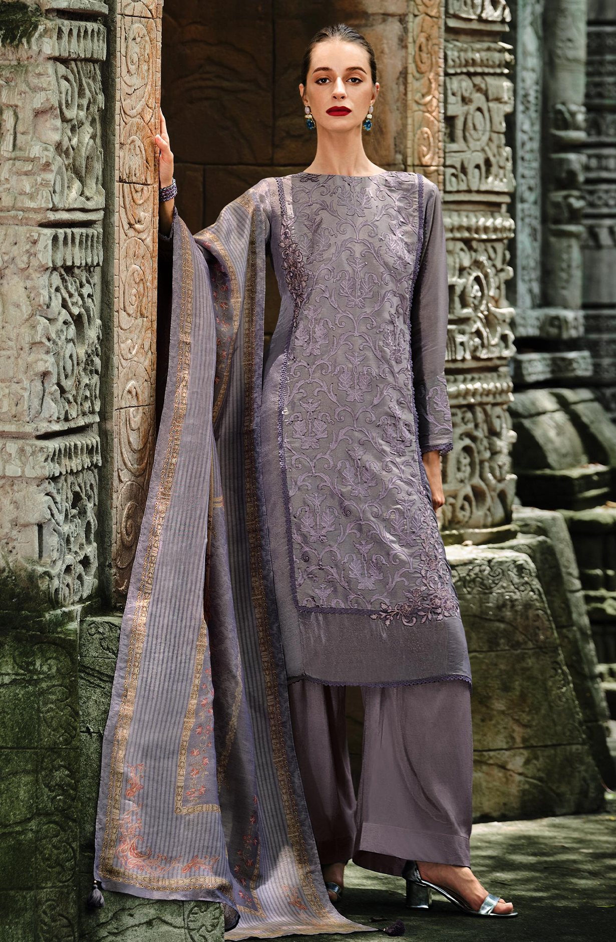 Viscose Embroidered Suit Set with Dupatta - ZEYZE03