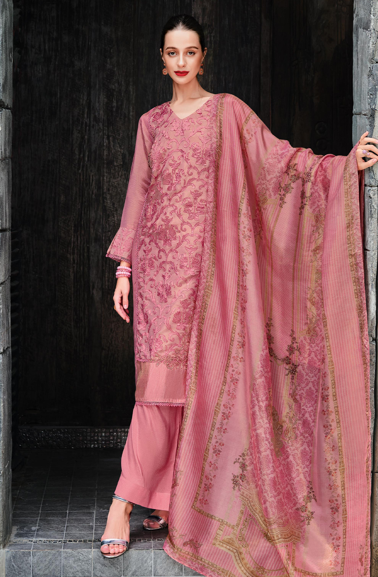 Viscose Embroidered Suit Set with Dupatta - ZEYZE04