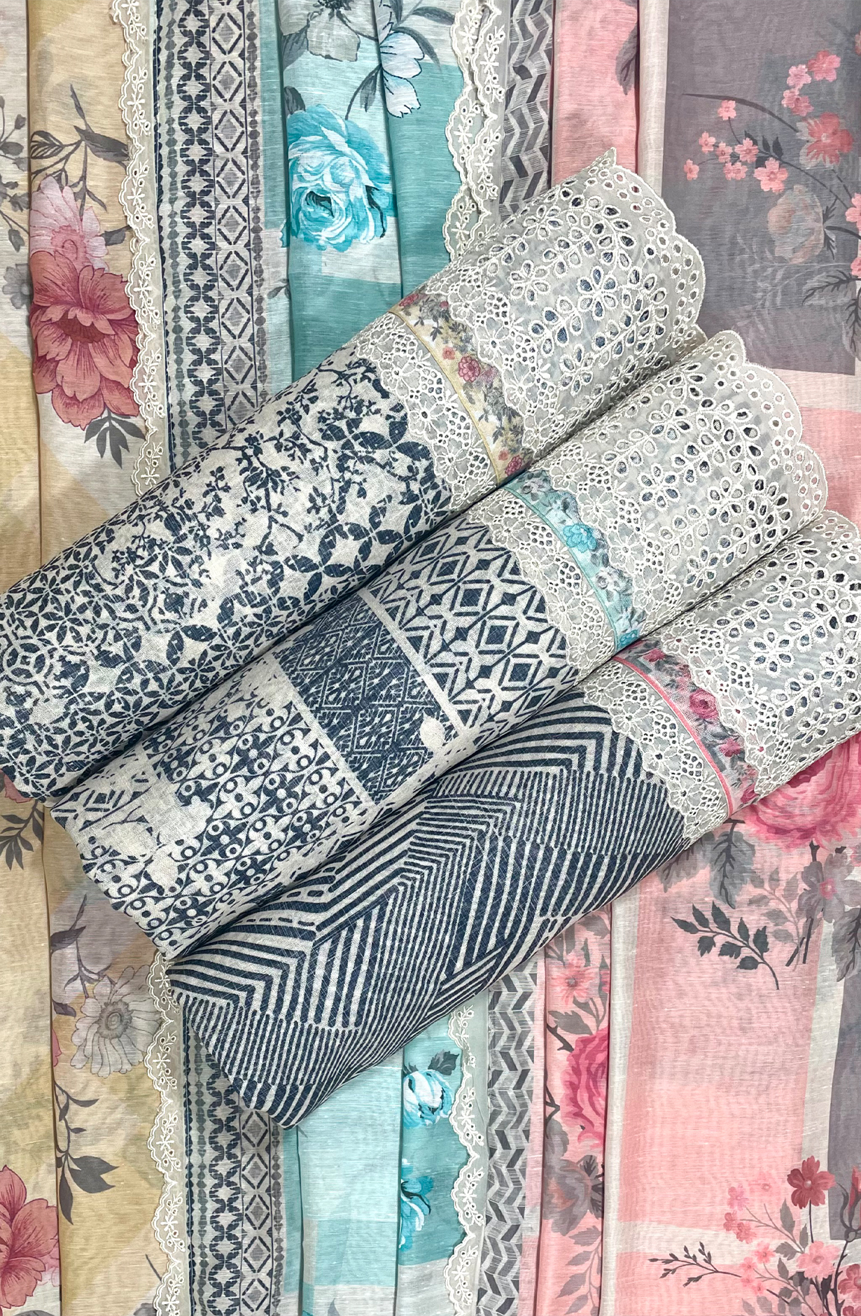 Black and Off-white Linen Digital Printed Unstitched Suit Dupatta - ZIM2152B