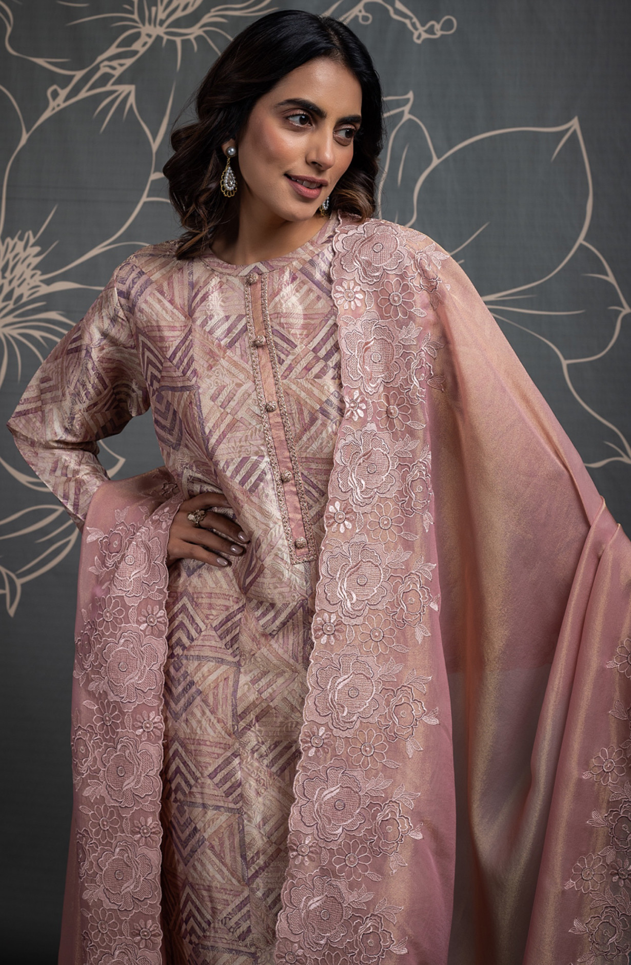 Pure Silk Jacquard Suit Set with Organza Tissue Dupatta - ZOY2399B