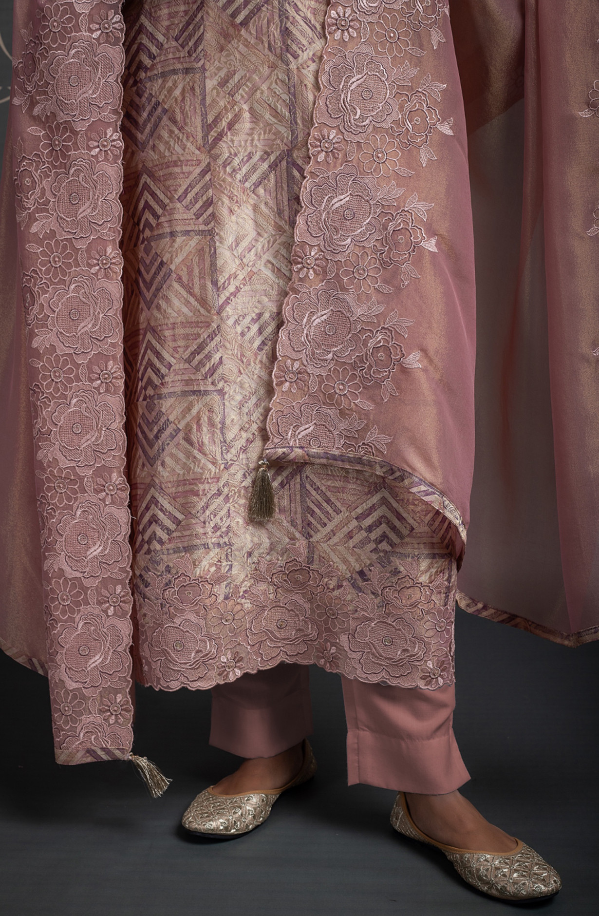 Pure Silk Jacquard Suit Set with Organza Tissue Dupatta - ZOY2399B