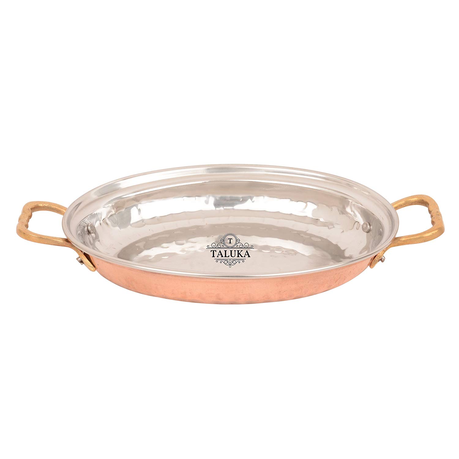 Copper Steel Serving Oval Platter With Brass Handle For Serveware