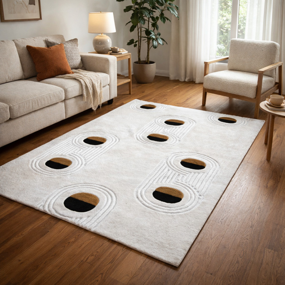 Image of Sculpted Grey Rug with Oval Pattern