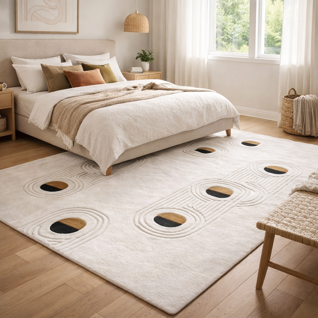 Sculpted Grey Rug with Oval Pattern
