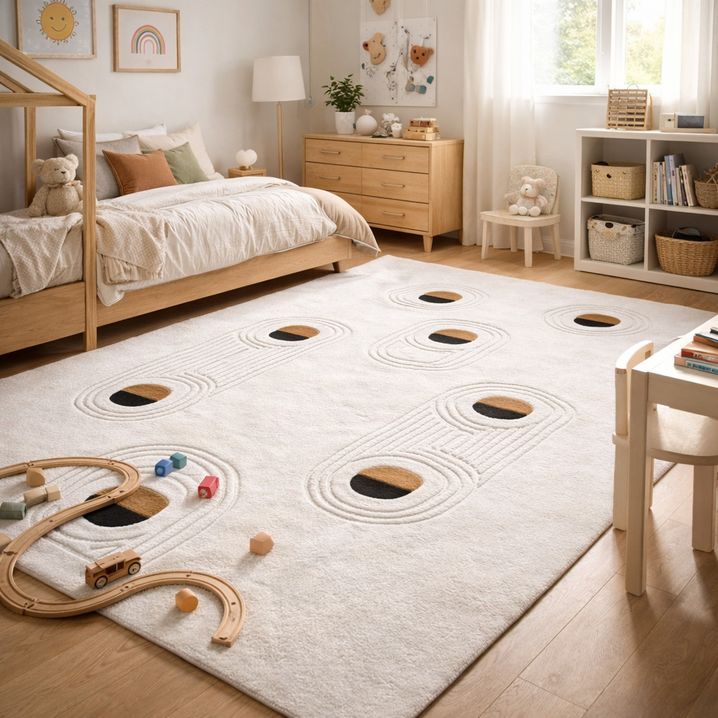 Sculpted Grey Rug with Oval Pattern