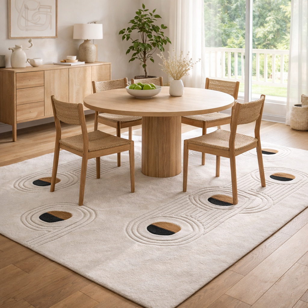 Sculpted Grey Rug with Oval Pattern