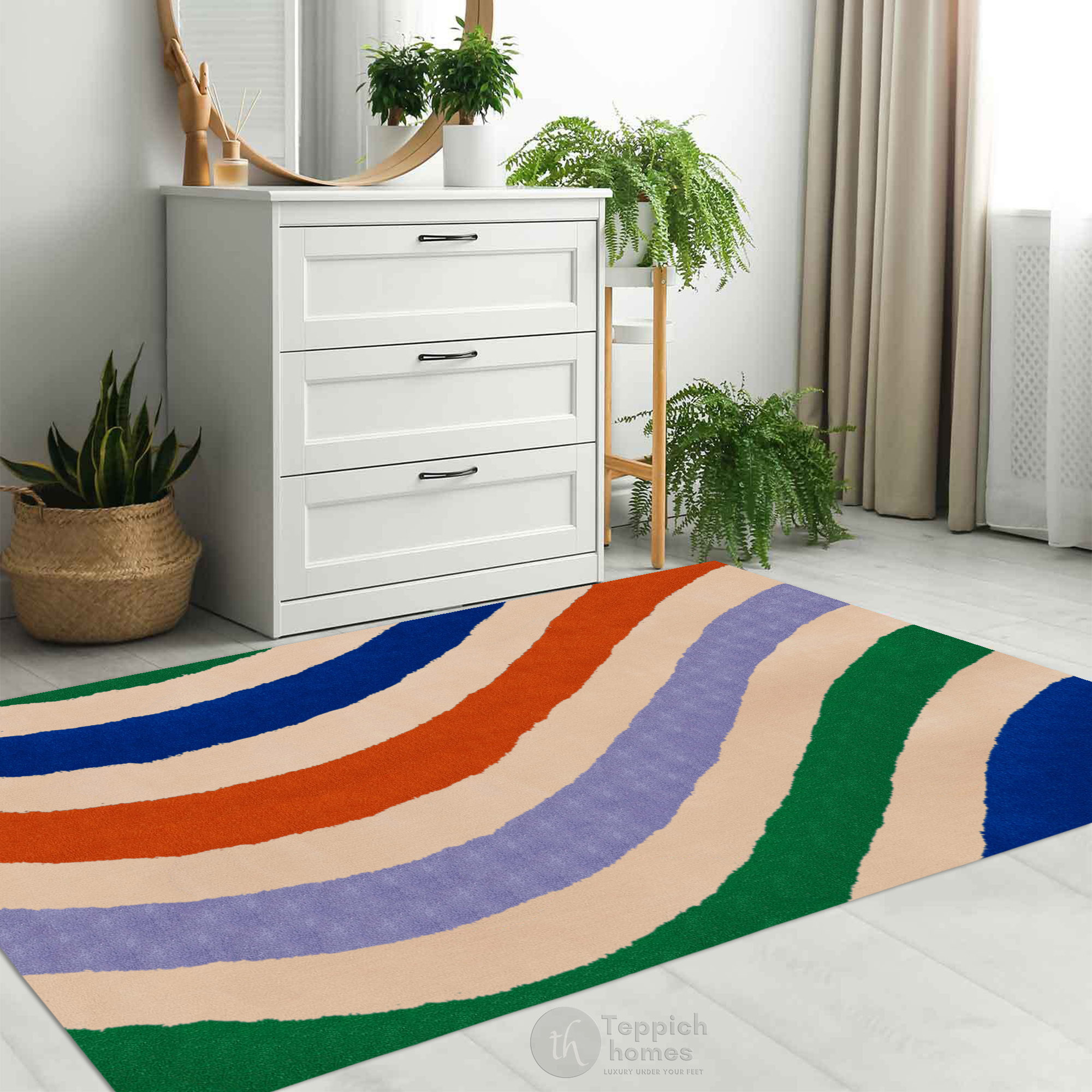 Multicolor Wavy Stripes Modern Area Rug Vibrant Contemporary Carpet for Living Room and Bedroom