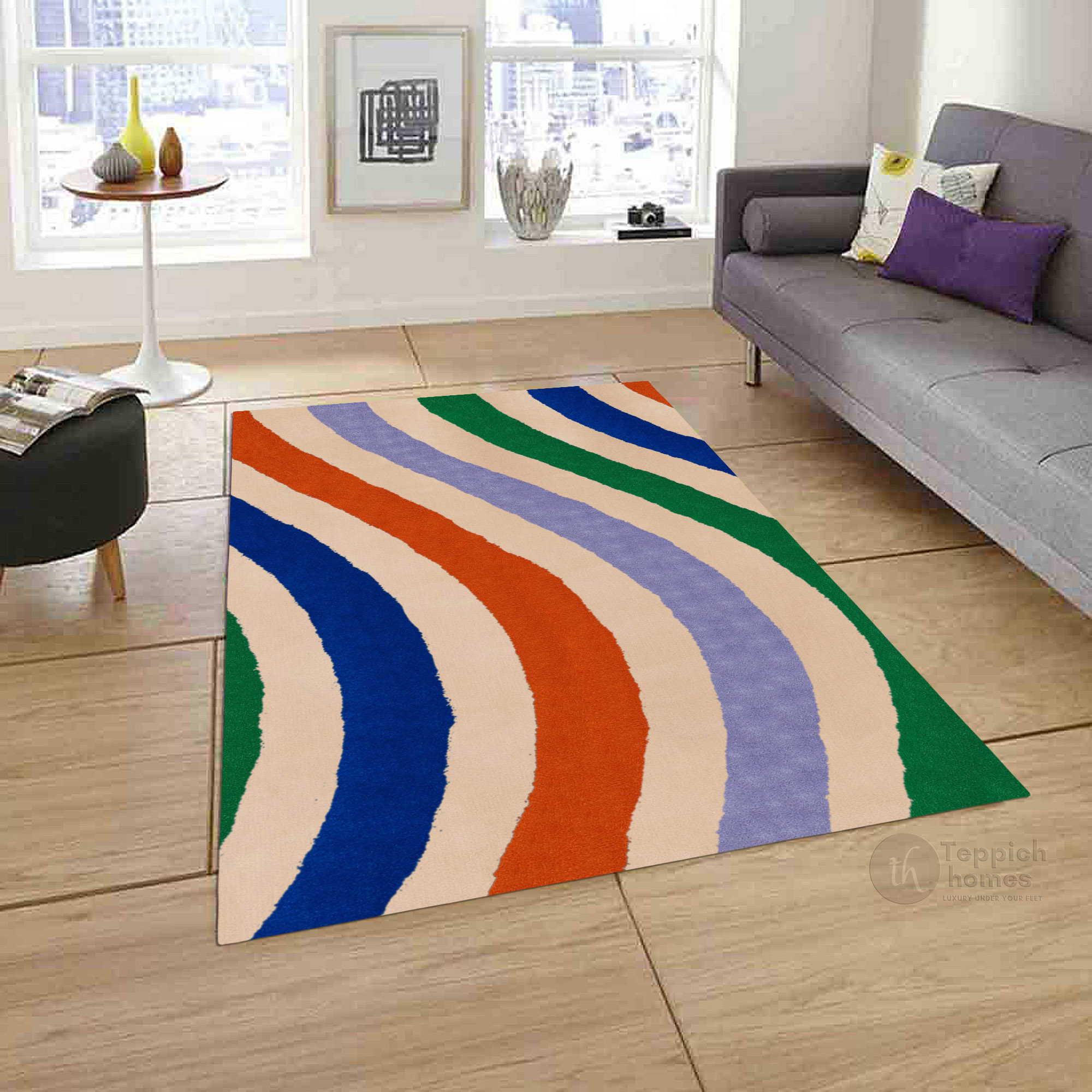 Multicolor Wavy Stripes Modern Area Rug Vibrant Contemporary Carpet for Living Room and Bedroom