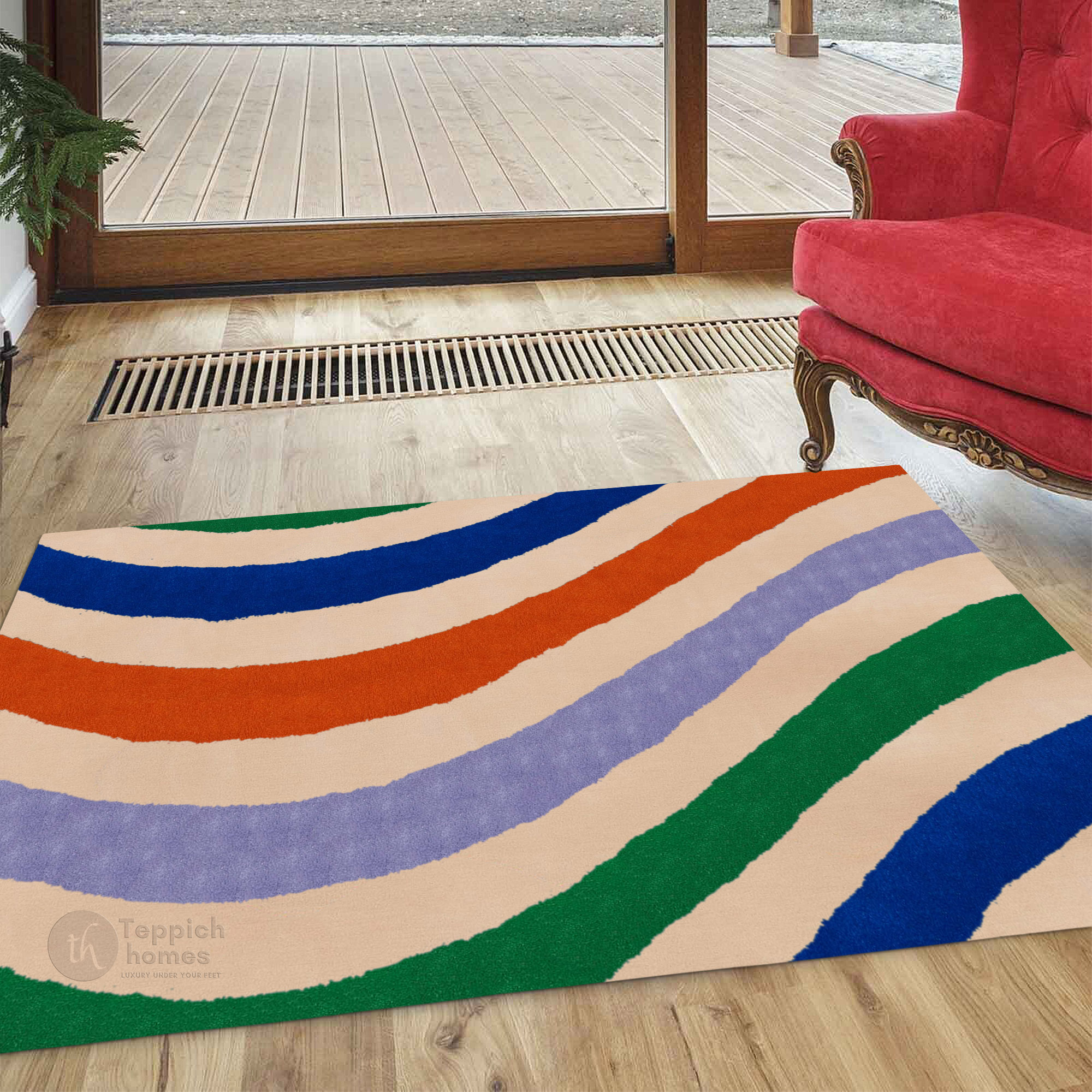 Multicolor Wavy Stripes Modern Area Rug Vibrant Contemporary Carpet for Living Room and Bedroom