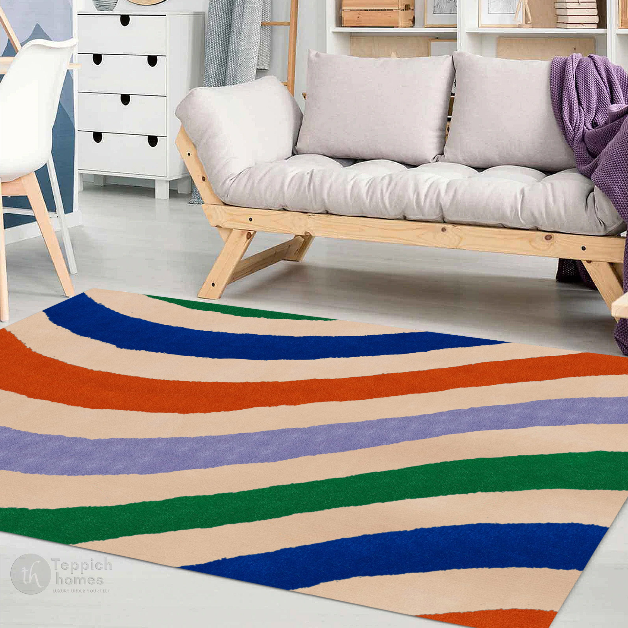 Multicolor Wavy Stripes Modern Area Rug Vibrant Contemporary Carpet for Living Room and Bedroom
