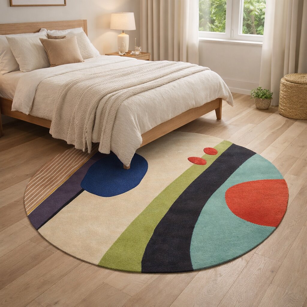 Round Rug Hand Tufted Blue Color 7x7 8x8 9x9 10x10 Tufte Living Room