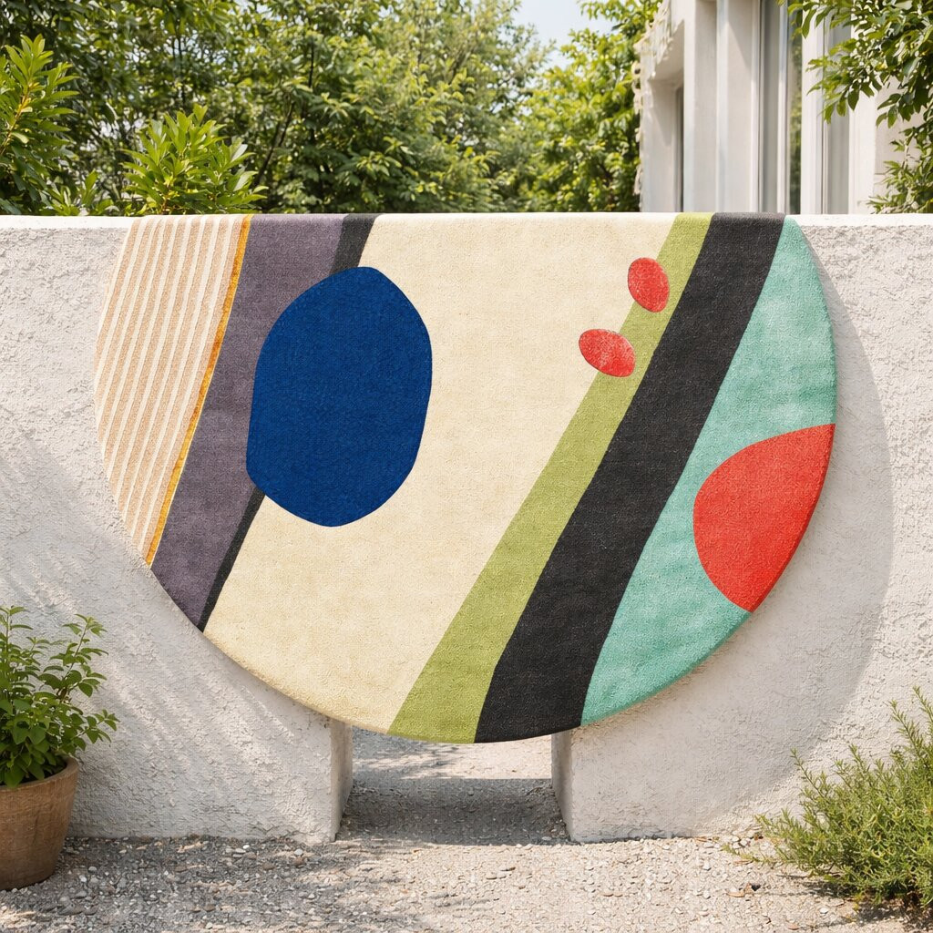 Round Rug Hand Tufted Blue Color 7x7 8x8 9x9 10x10 Tufte Living Room