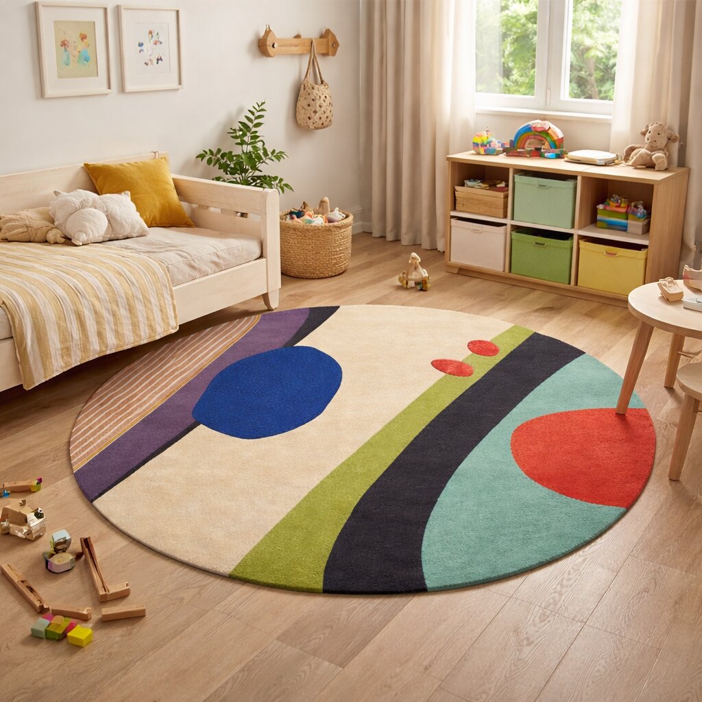 Round Rug Hand Tufted Blue Color 7x7 8x8 9x9 10x10 Tufte Living Room