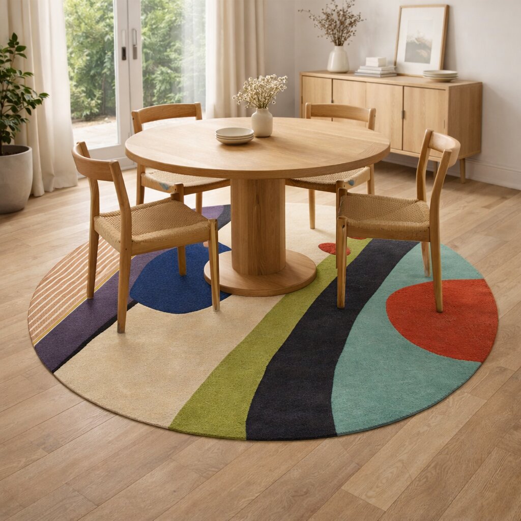 Round Rug Hand Tufted Blue Color 7x7 8x8 9x9 10x10 Tufte Living Room