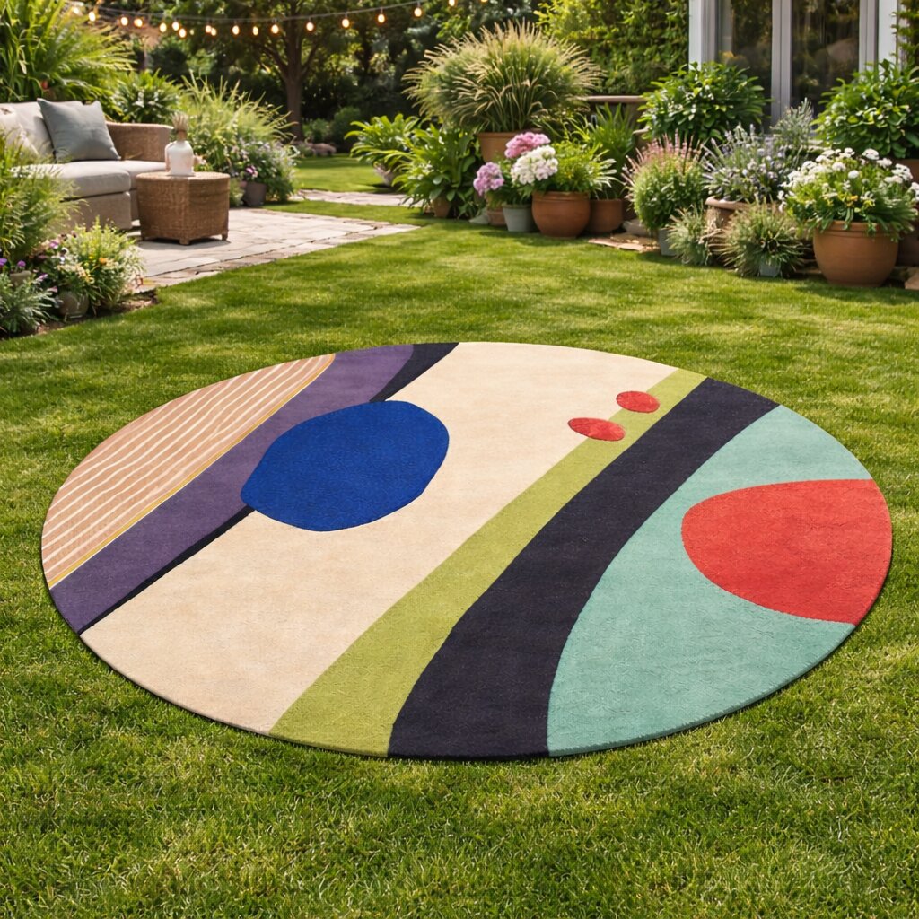 Round Rug Hand Tufted Blue Color 7x7 8x8 9x9 10x10 Tufte Living Room