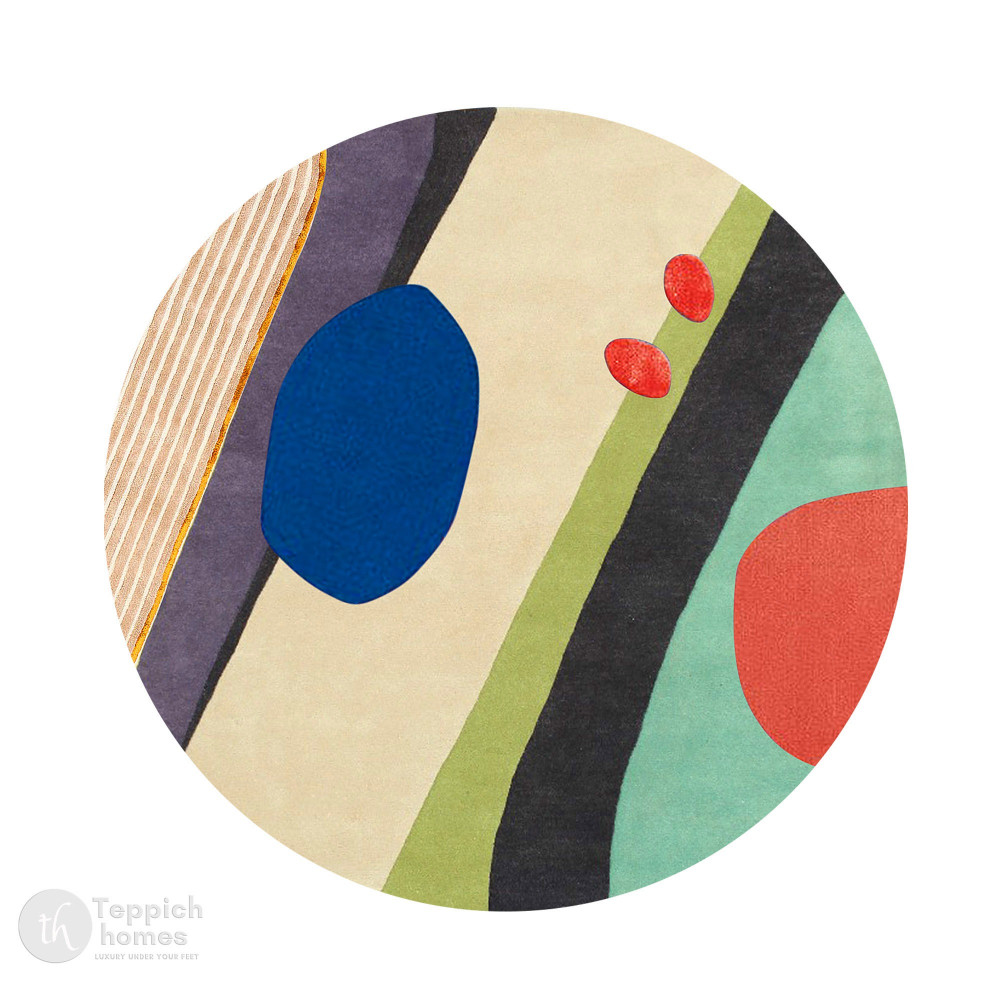Image of Round Rug, Hand Tufted, Blue Color, 7x7, 8x8, 9x9, 10x10, Tufte, Living Room