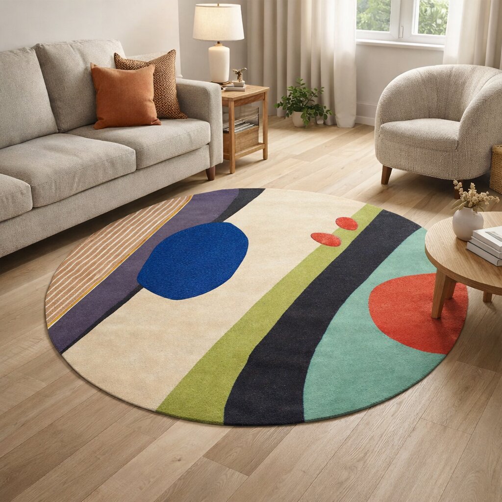 Round Rug Hand Tufted Blue Color 7x7 8x8 9x9 10x10 Tufte Living Room