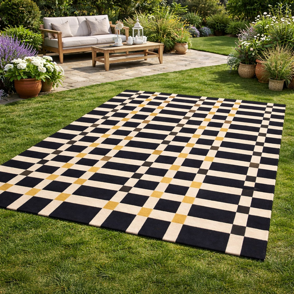 Hallway rug  Geometric carpet  Wool area rugs  8x13 9x10 9x12 10x14  Tufted carpet  Black and Beige color