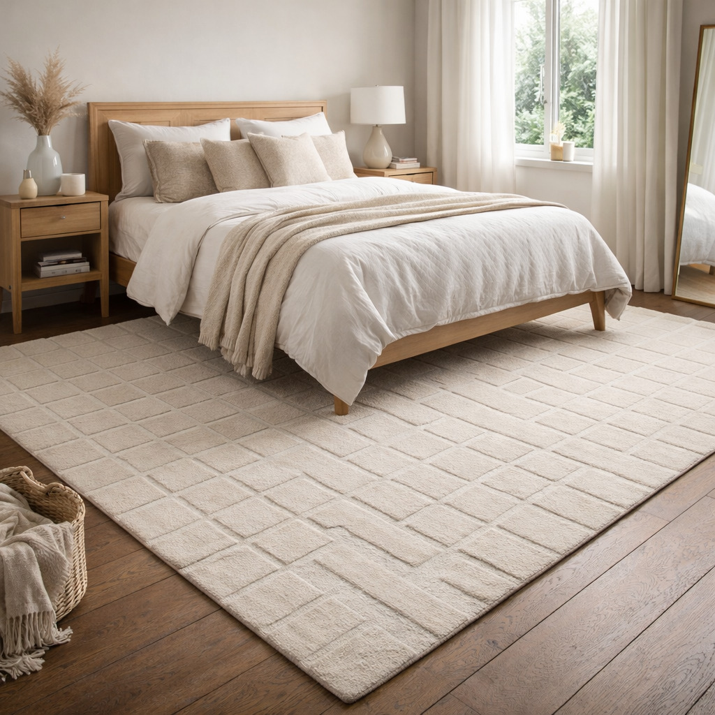 Modern Beige Geometric Area Rug Contemporary Minimalist Carpet for Living Room and Bedroom