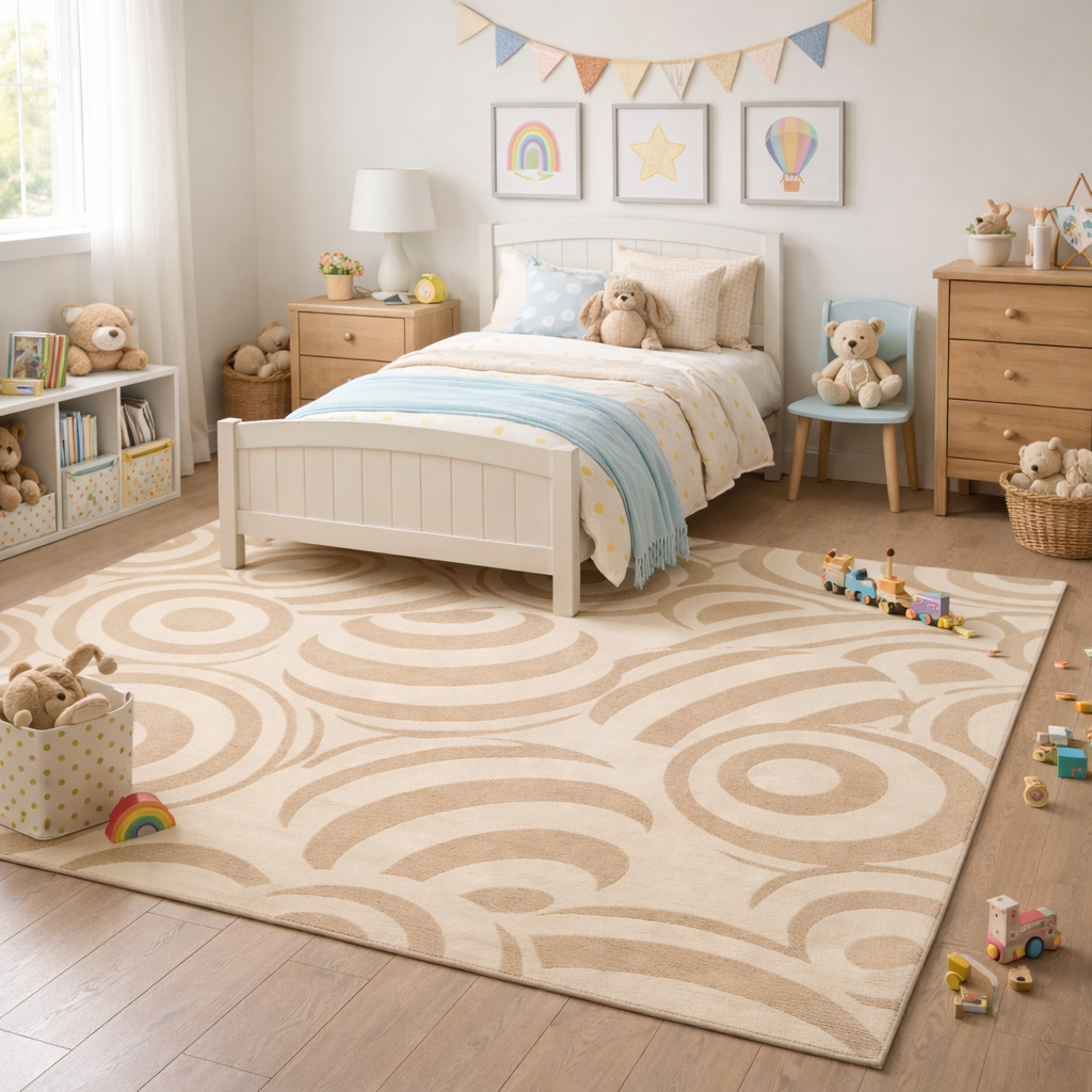 Modern Beige Circular Pattern Rug Contemporary Geometric Wool Area Carpet for Living Room and Bedroom