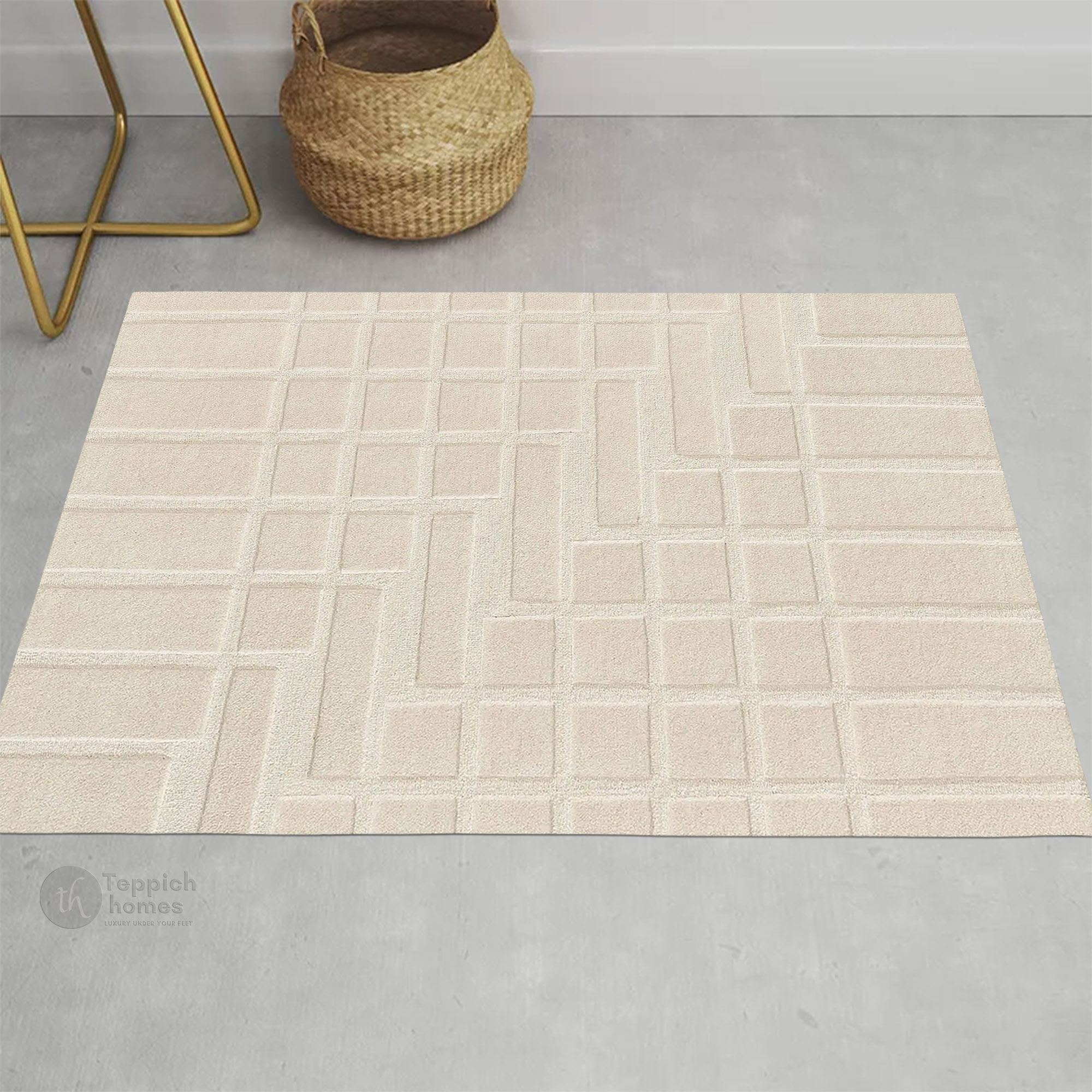 Modern Beige Geometric Area Rug Contemporary Minimalist Carpet for Living Room and Bedroom
