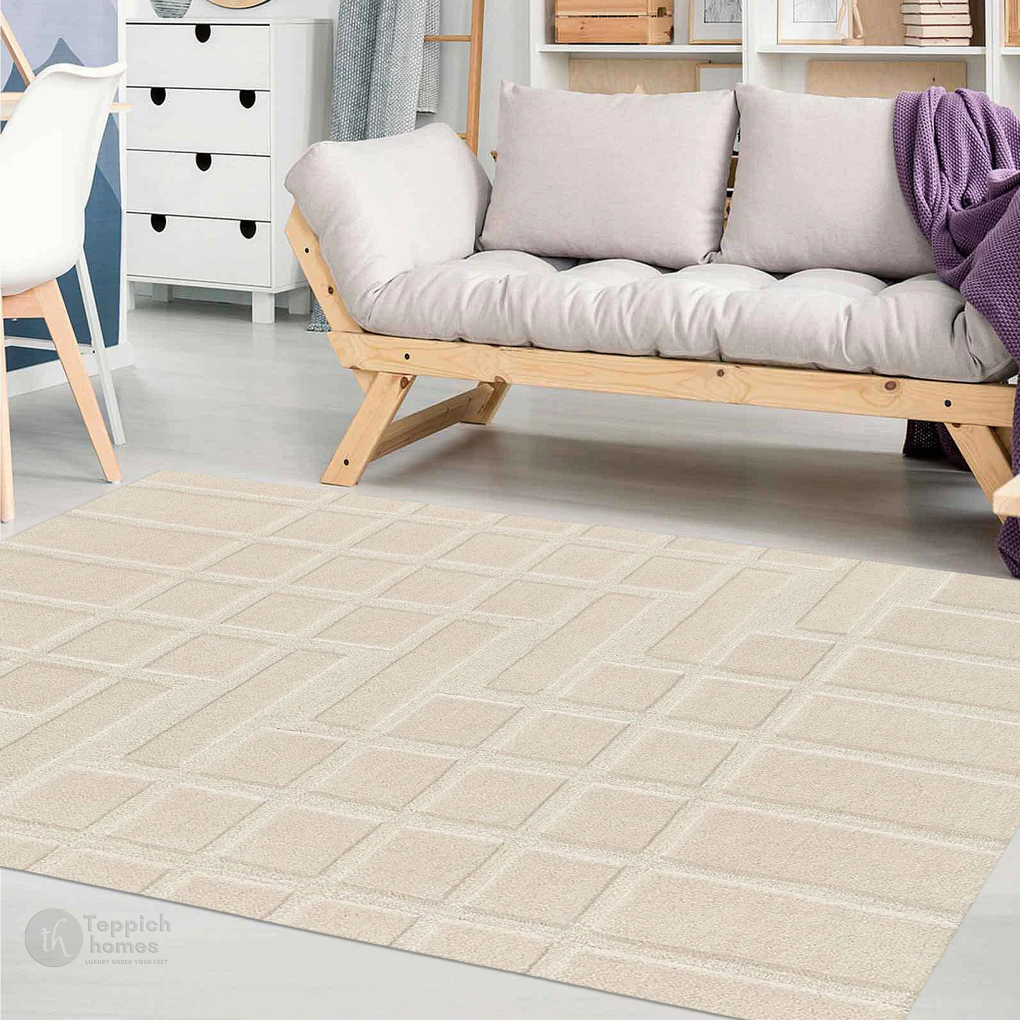 Modern Beige Geometric Area Rug Contemporary Minimalist Carpet for Living Room and Bedroom
