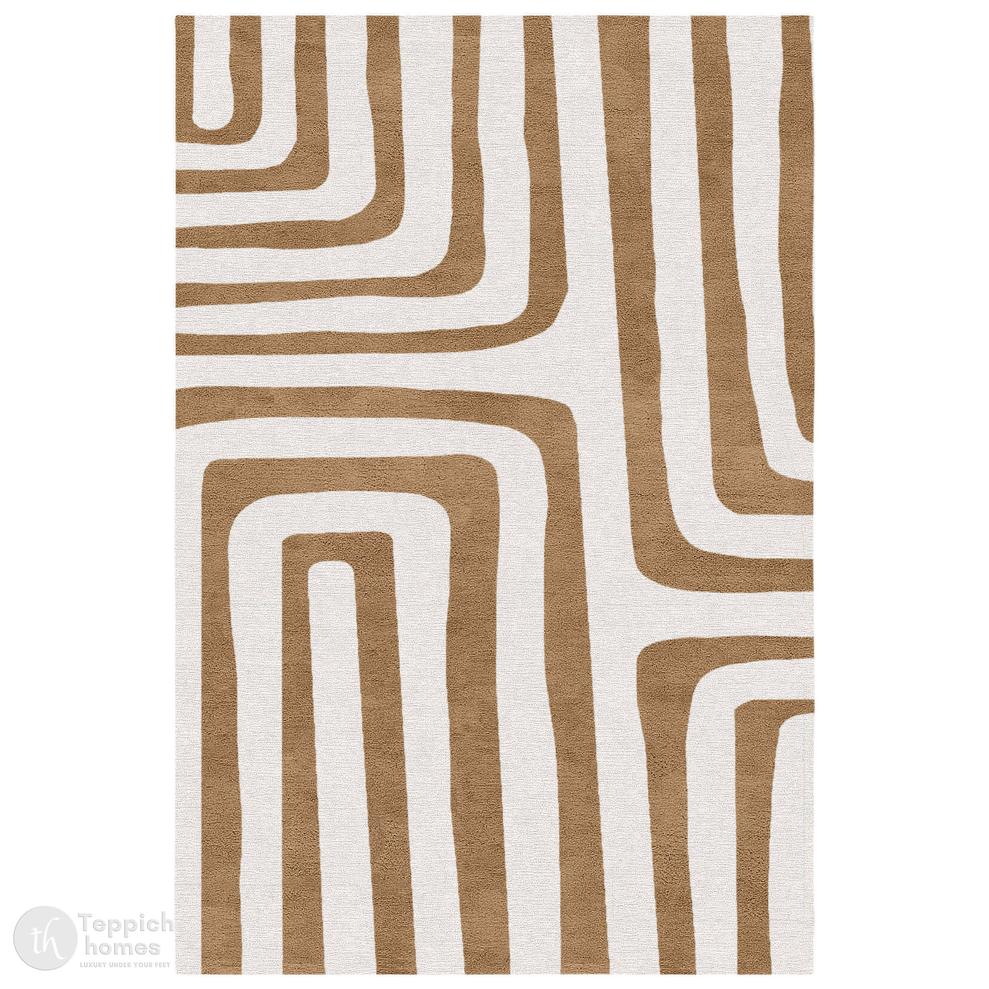 Modern Geometric Brown and White Patterned Rug Contemporary Wool Carpet for Living Room and Bedroom