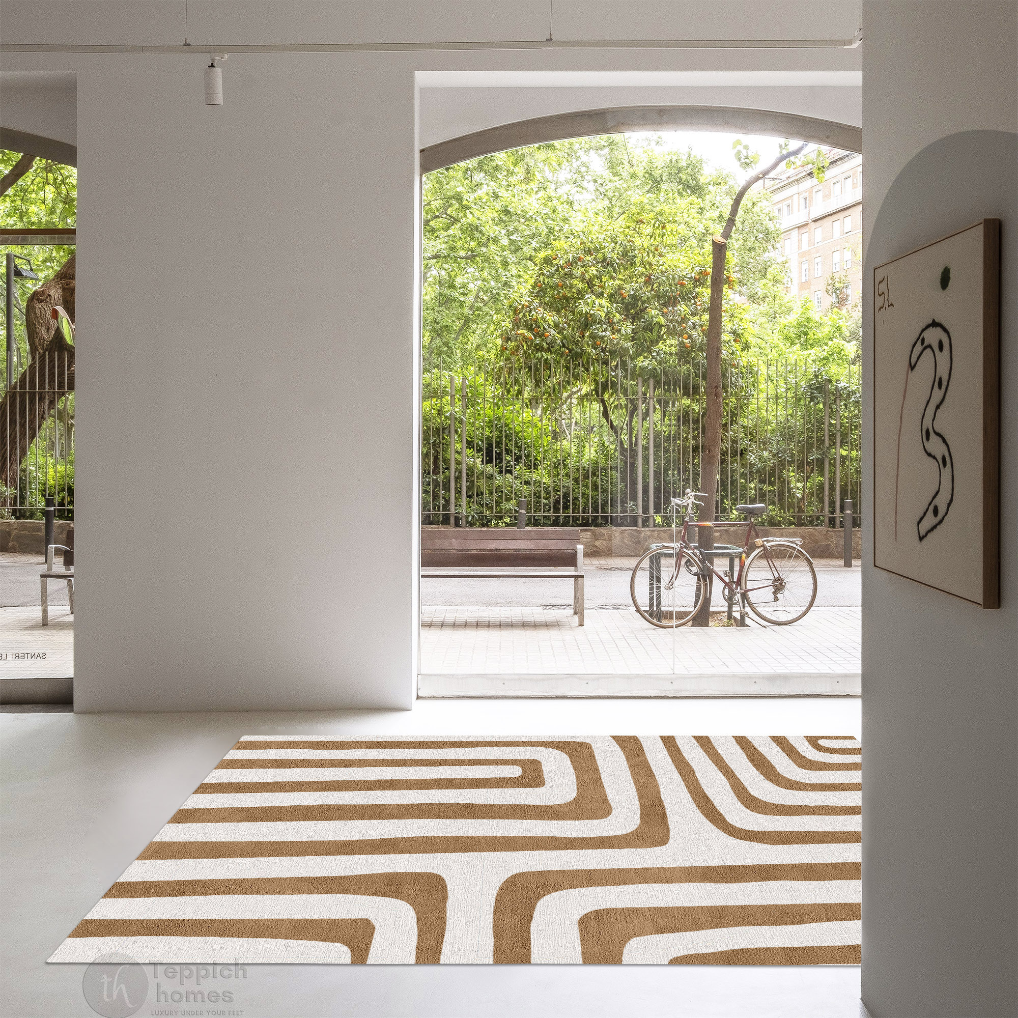 Modern Geometric Brown and White Patterned Rug Contemporary Wool Carpet for Living Room and Bedroom