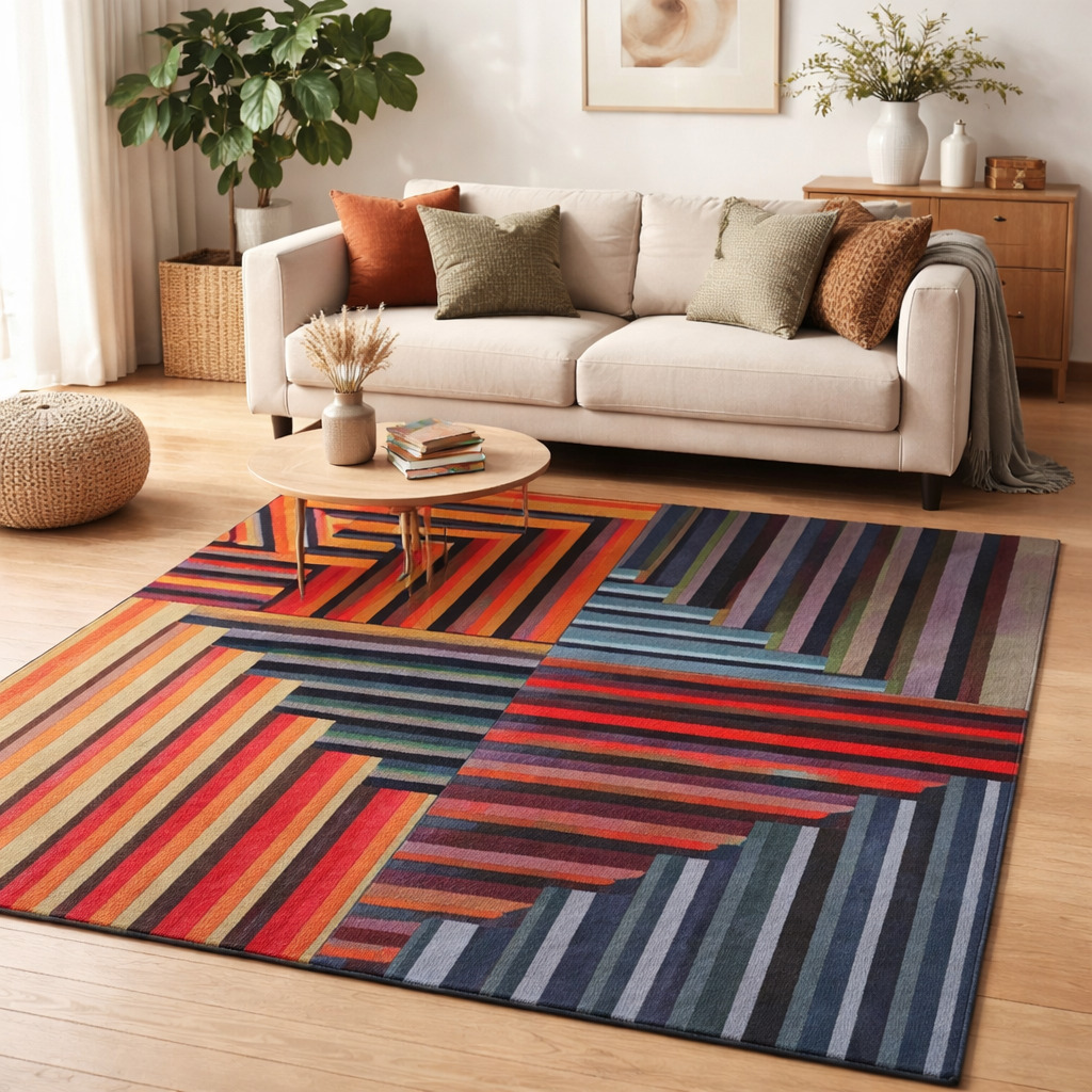 Bold Dark-Toned Striped Rug