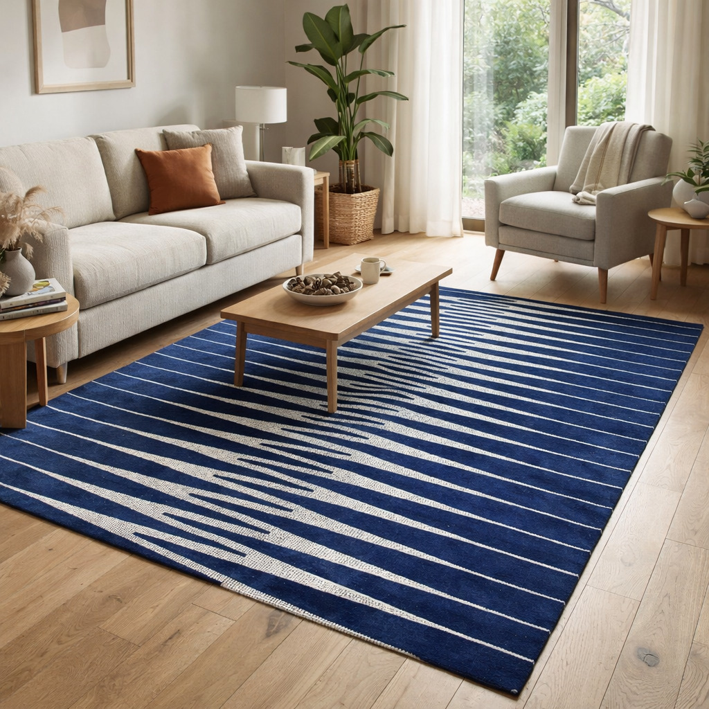 Navy Blue Illusion Pattern Rug
