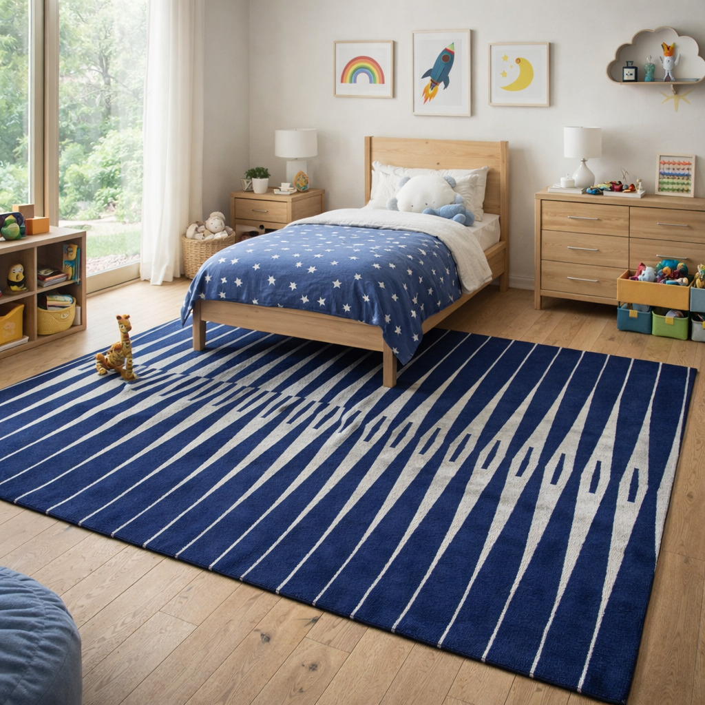 Navy Blue Illusion Pattern Rug