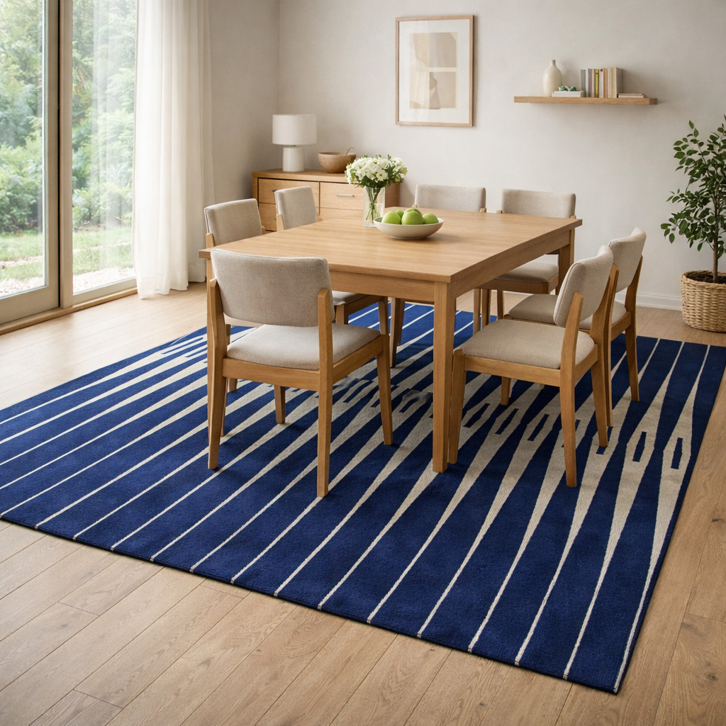 Navy Blue Illusion Pattern Rug