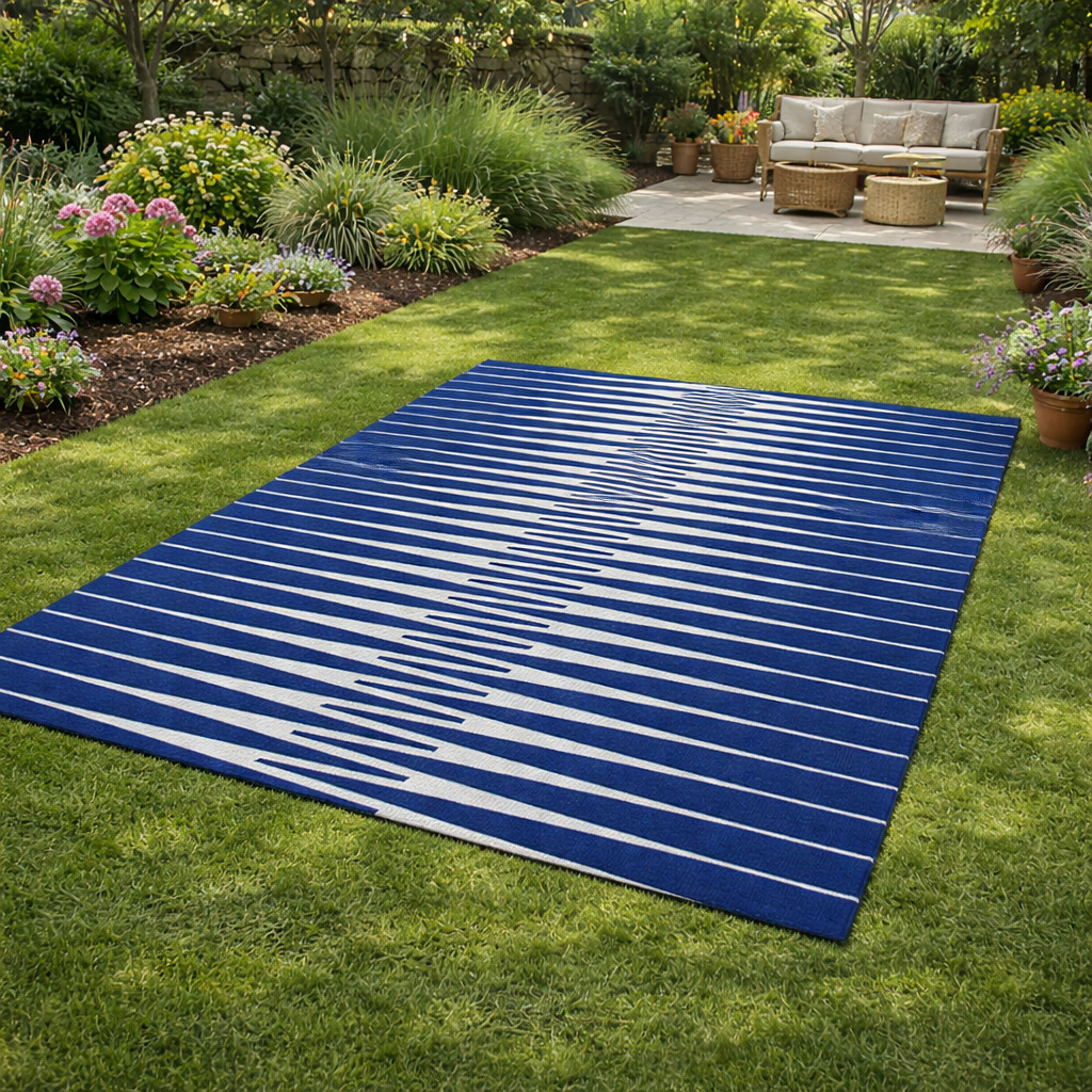 Navy Blue Illusion Pattern Rug