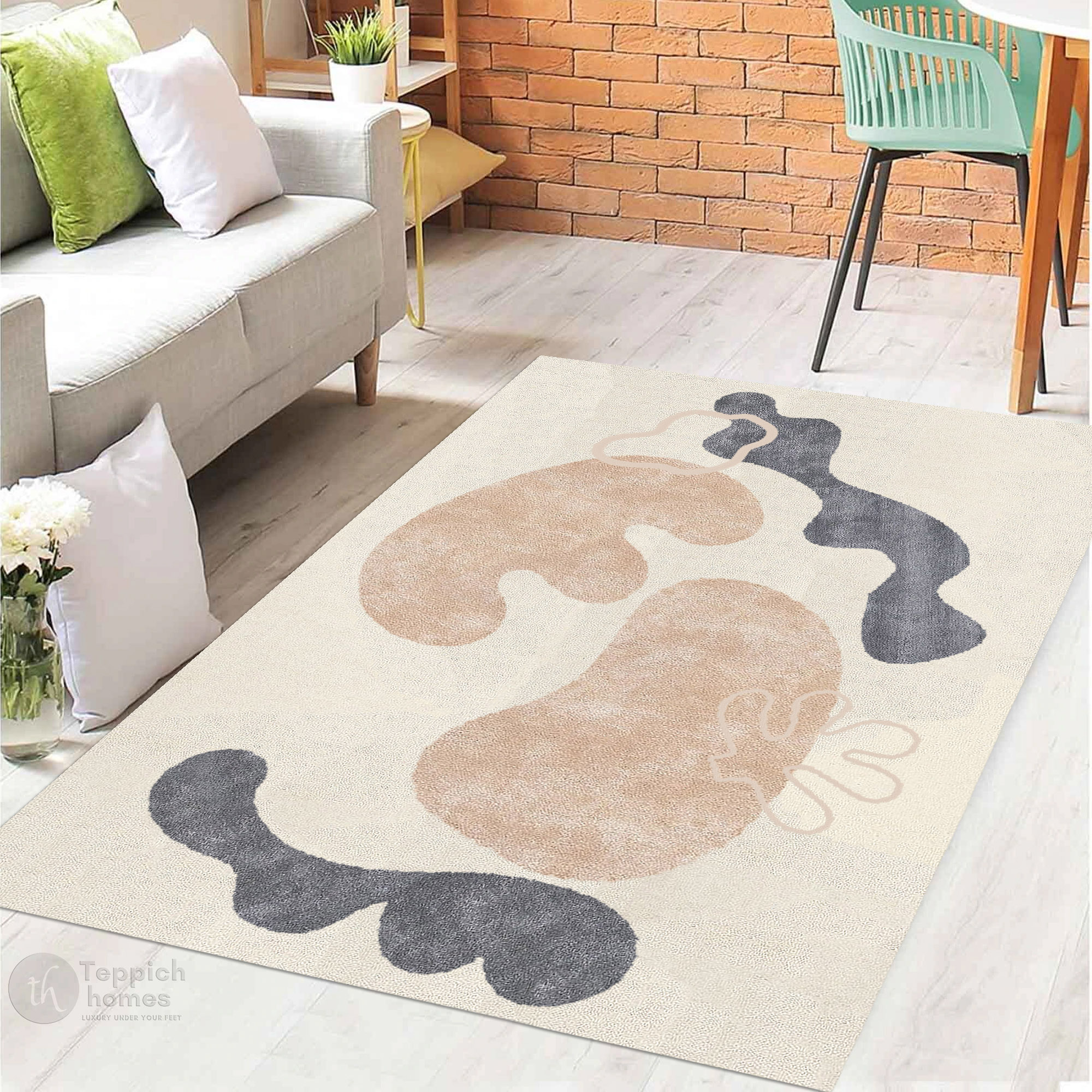 Modern Organic Design Rug Beige Contemporary Wool Carpet for Living Room and Bedroom