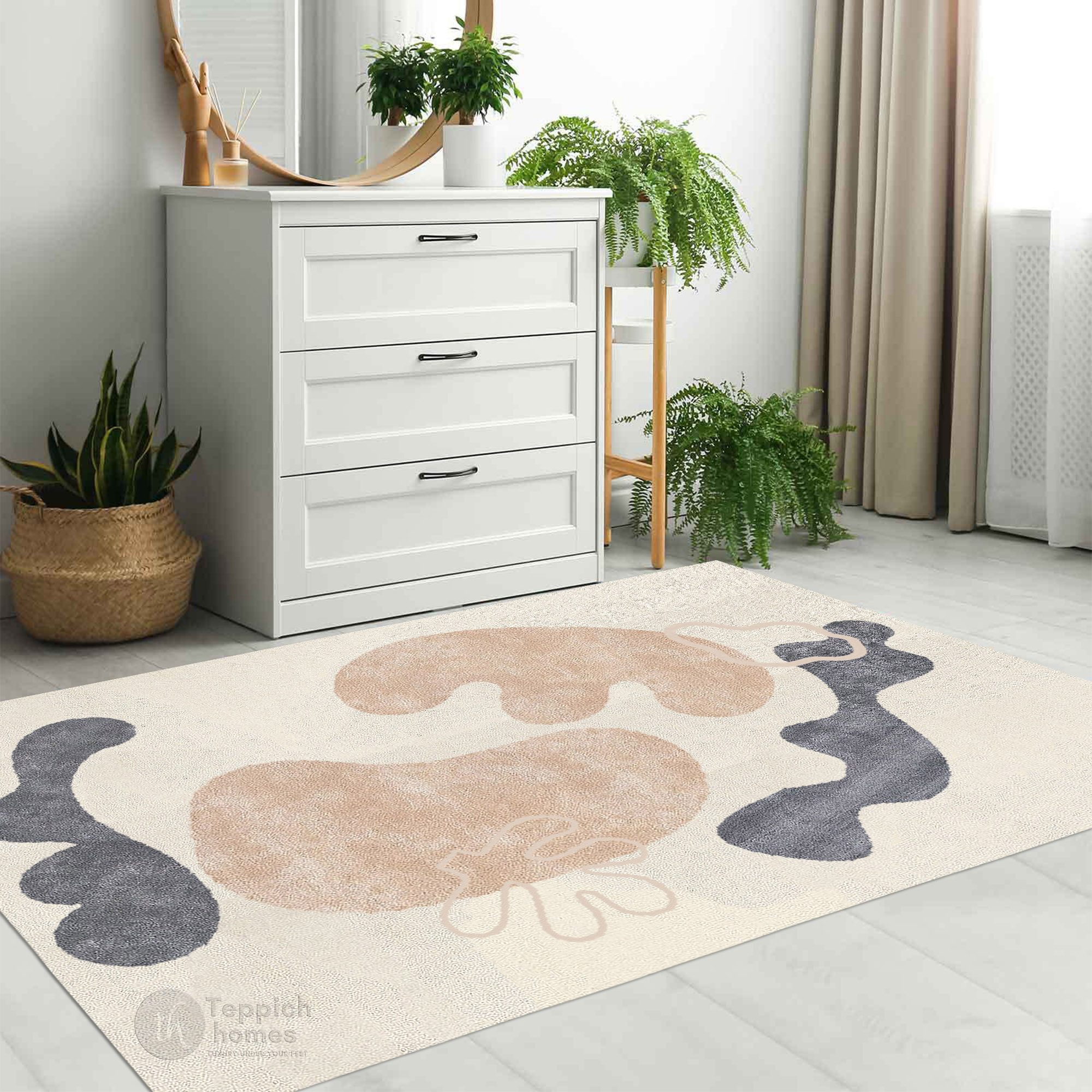 Modern Organic Design Rug Beige Contemporary Wool Carpet for Living Room and Bedroom