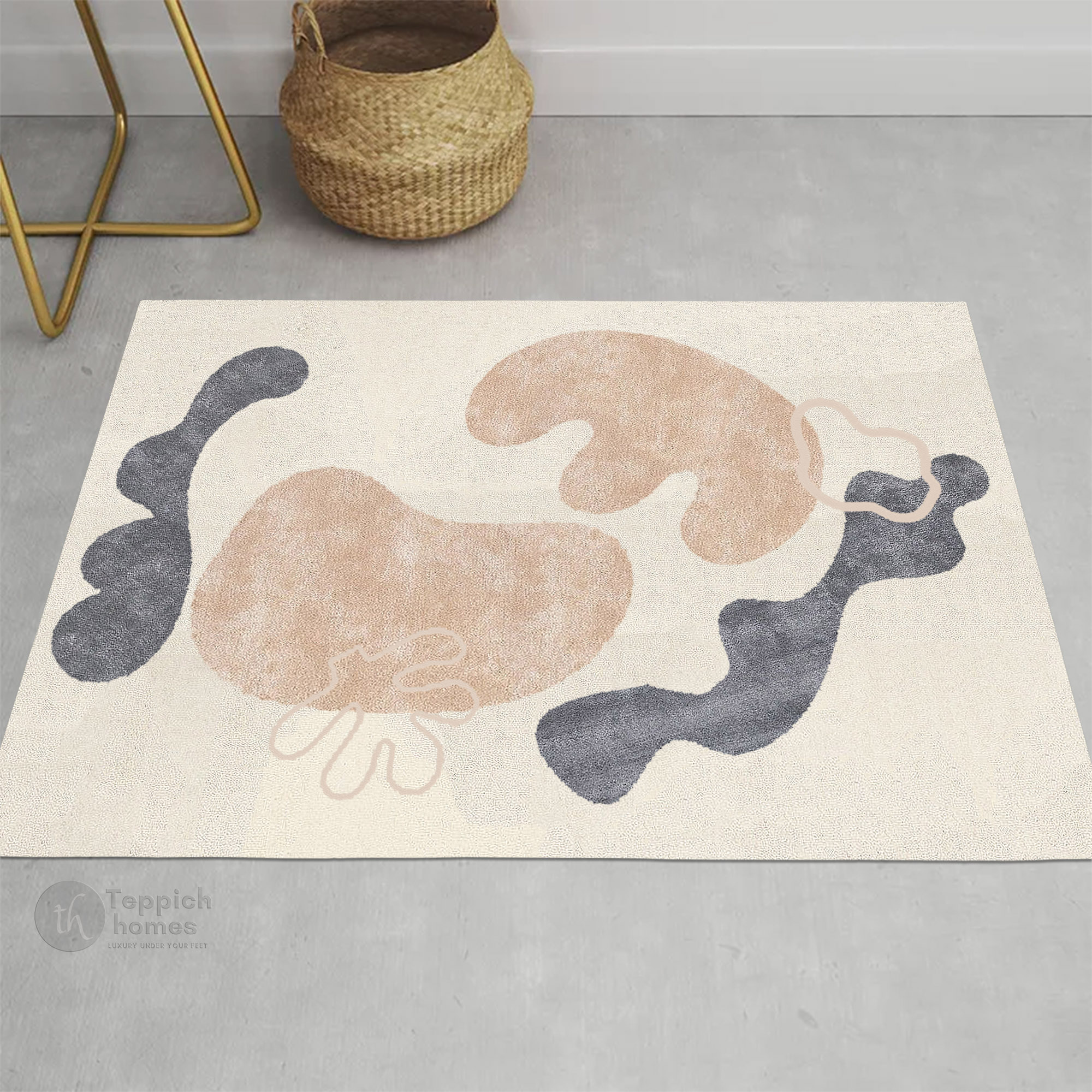 Modern Organic Design Rug Beige Contemporary Wool Carpet for Living Room and Bedroom
