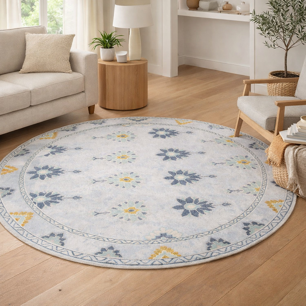 5x5 6x6 7x7 8x8 Handmade wool carpet Ivory color Geometric area rug Round shape Oushak knotted carpets
