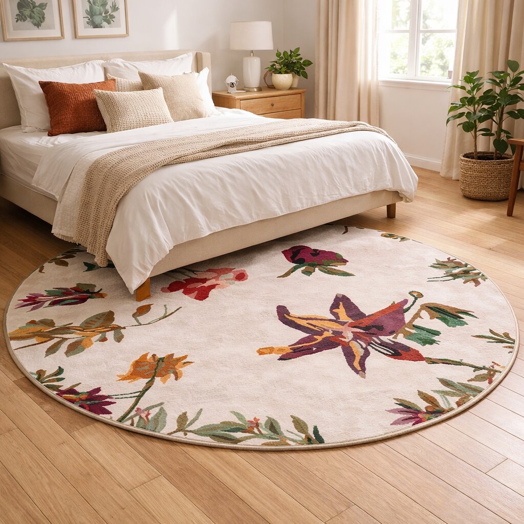 White Floor Carpet Hand Tufted Geometric Wool Rug Round Rug 7x7 8x8 9x9 10x10 Bedroom Dinning Room
