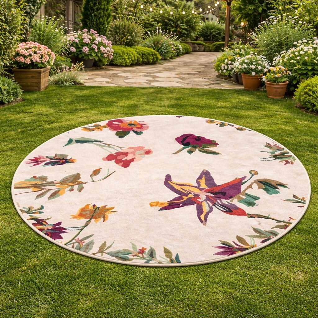 White Floor Carpet Hand Tufted Geometric Wool Rug Round Rug 7x7 8x8 9x9 10x10 Bedroom Dinning Room