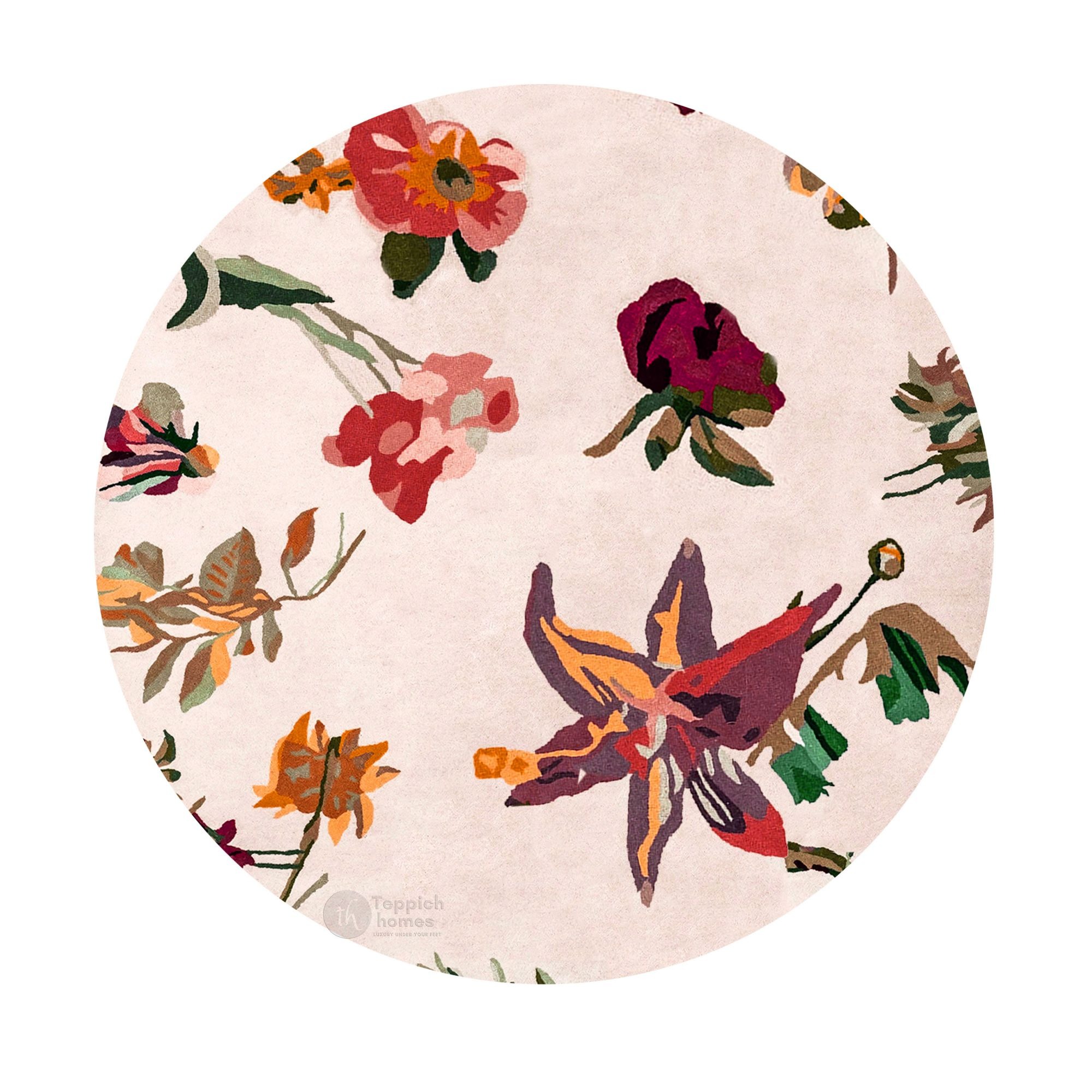 White Floor Carpet Hand Tufted Geometric Wool Rug Round Rug 7x7 8x8 9x9 10x10 Bedroom Dinning Room