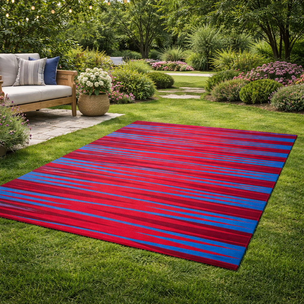 Electric Cobalt Stripe Hand Tufted Rug