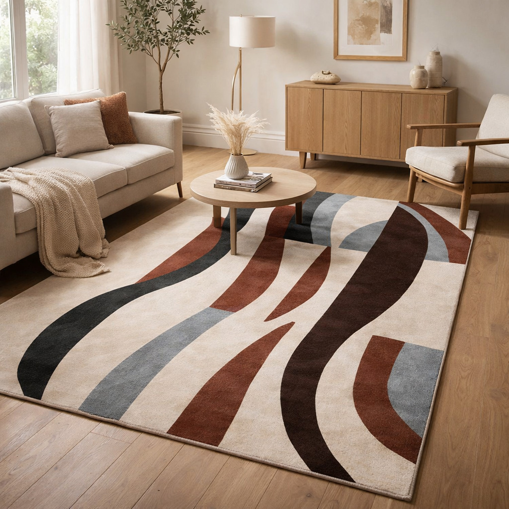 Cream area rugs 8x10 9x12 10x14 11x13 Abstract design Wool tuft rug Bed Living room Rectangle shape