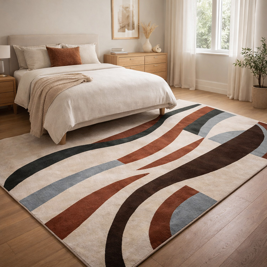 Cream area rugs 8x10 9x12 10x14 11x13 Abstract design Wool tuft rug Bed Living room Rectangle shape