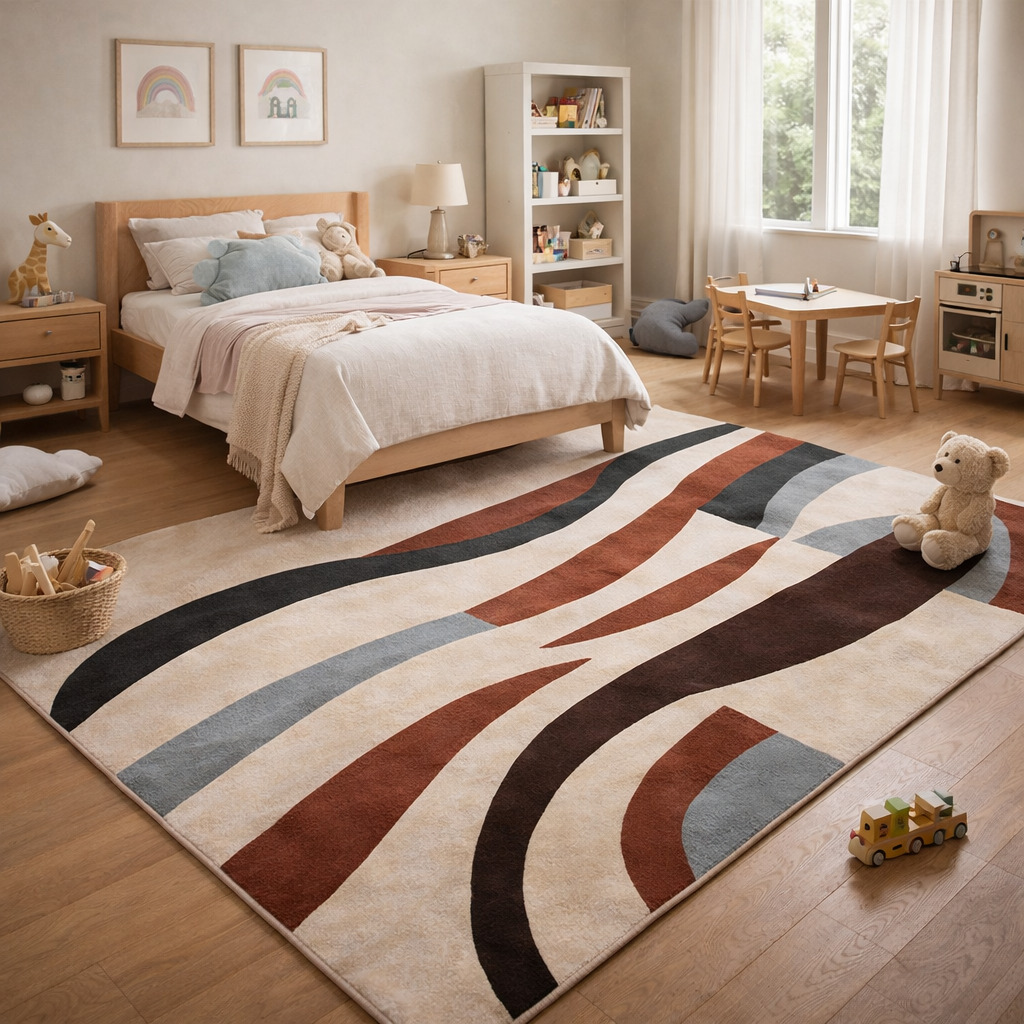 Cream area rugs 8x10 9x12 10x14 11x13 Abstract design Wool tuft rug Bed Living room Rectangle shape