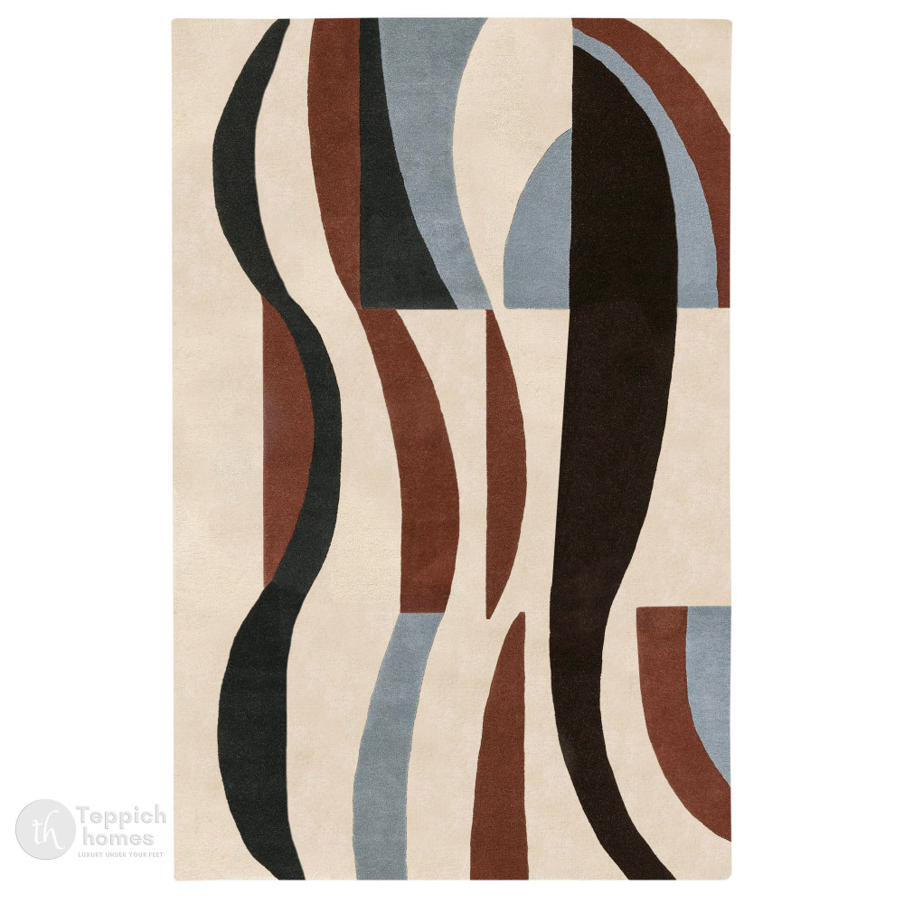 Image of Cream area rugs 8x10, 9x12, 10x14, 11x13, Abstract design, Wool tuft rug, Bed, Living, room, Rectangle shape