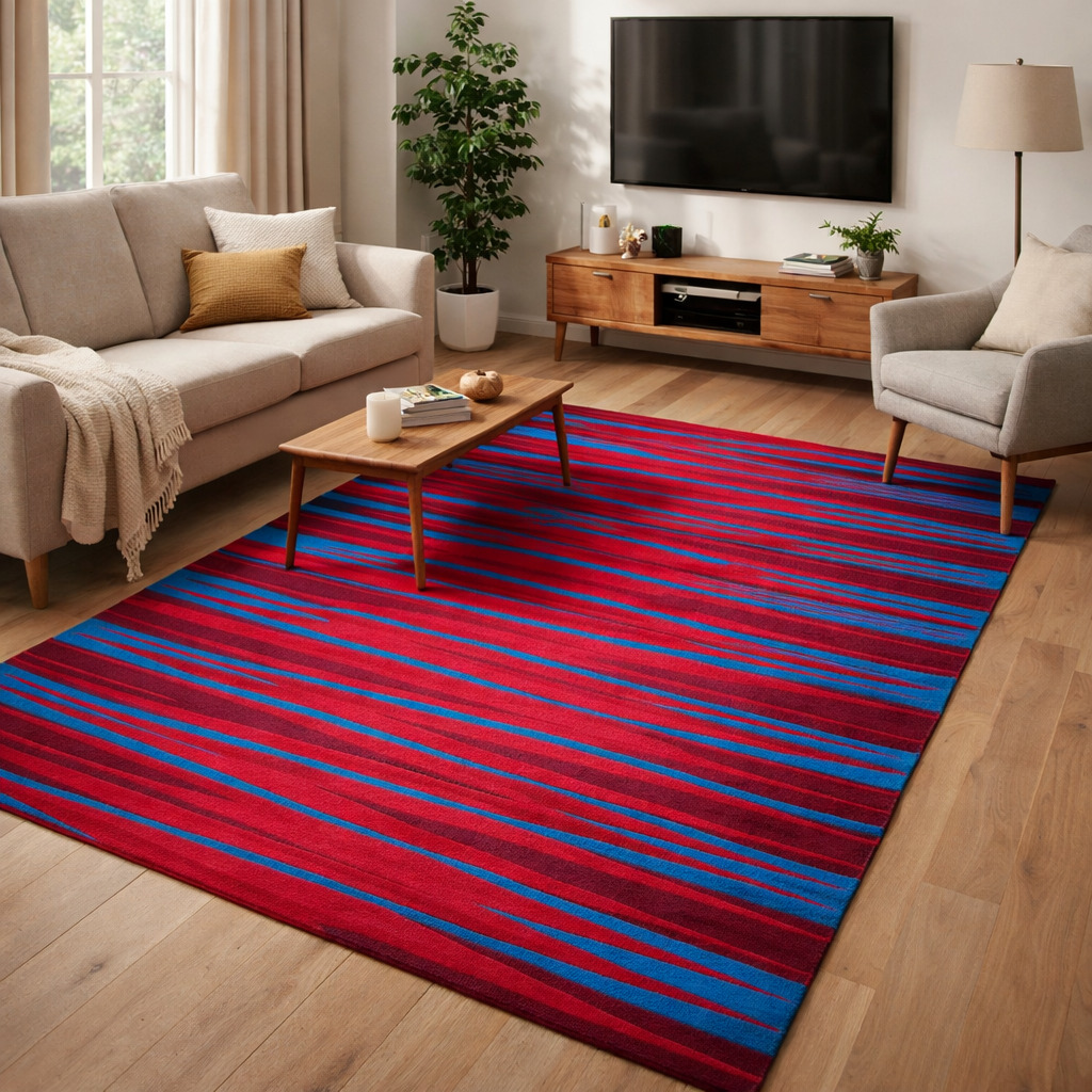 Electric Cobalt Stripe Hand Tufted Rug