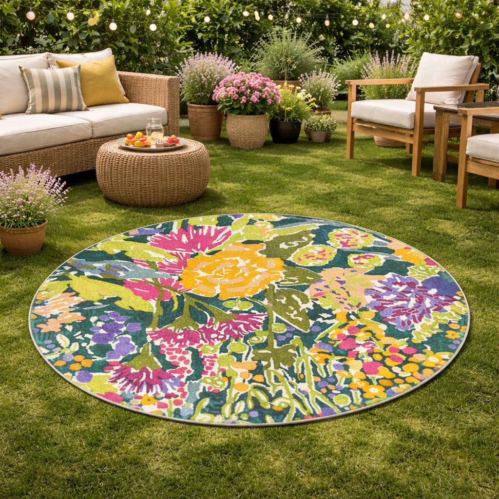 Hand Tufted Round Carpet 5x5 6x6 7x7 8x8 Sizes Multicolor Floral Design Dining Room Kitchen Bedroom Living Room
