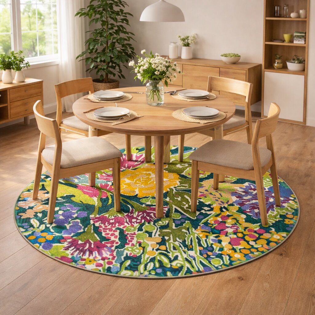 Hand Tufted Round Carpet 5x5 6x6 7x7 8x8 Sizes Multicolor Floral Design Dining Room Kitchen Bedroom Living Room